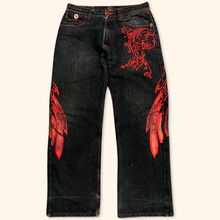 Load image into Gallery viewer, M2 2000s Embroidered Wings Baggy Jeans (M/L)