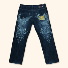 Load image into Gallery viewer, Raw Blue Embroidered Baggy Jeans (XL)