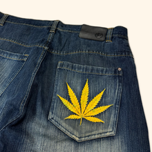 Load image into Gallery viewer, Dopebovi 2000s Cannabis Leaf Baggy Jeans (XL/XXL)
