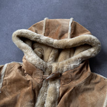 Load image into Gallery viewer, Hallhuber Shearling Faux Hooded Leatherette Jacket (L)
