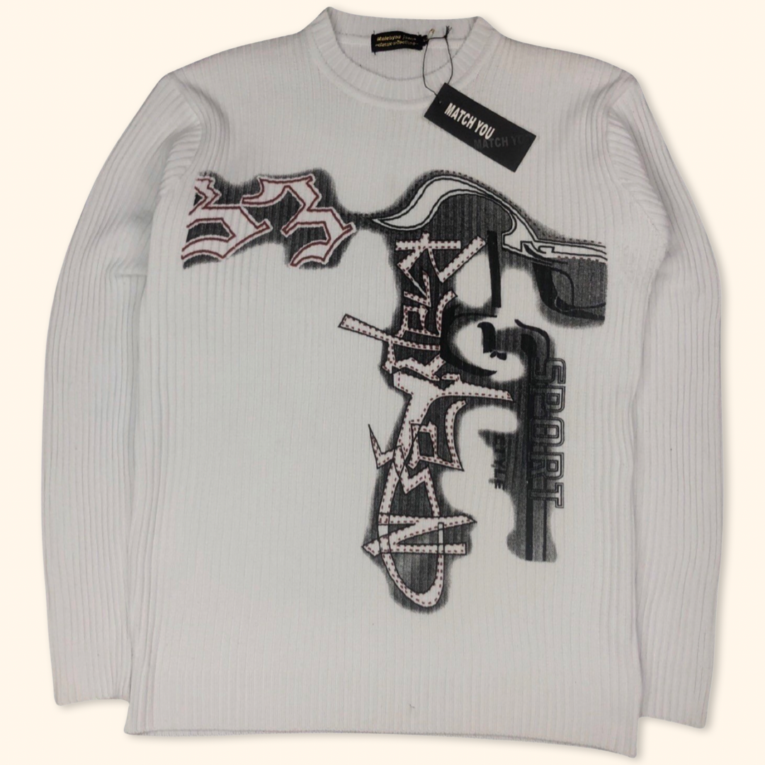 Y2K Deadstock Ripped Graffiti Print Sweater (XL)