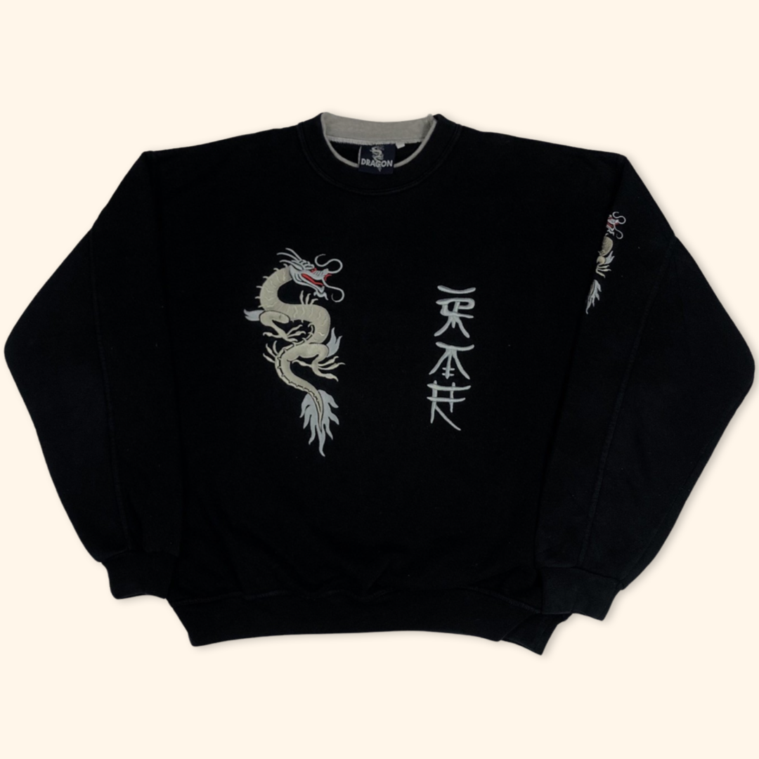 Vintage 90s Embroidered Oversized Dragon Sweater (L/XL)