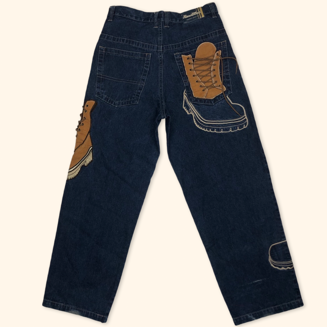 Raw Blue Hip Hop Boots Baggy Jeans (L)