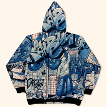 Lade das Bild in den Galerie-Viewer, Raw Blue All Over Printed Oversized 2000s Graffiti Hip Hop Full Zipper (M/L)
