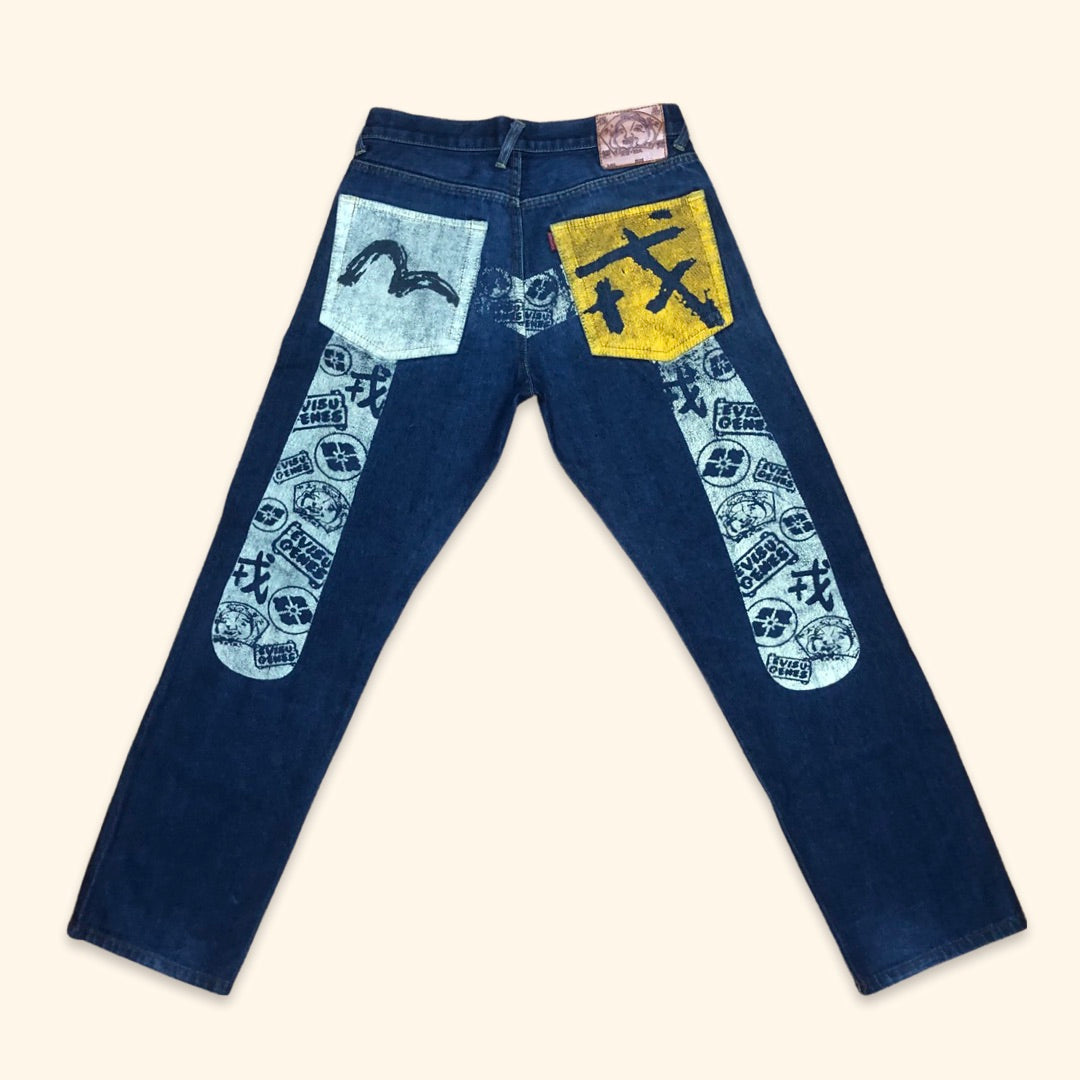 Evisu Vintage Straight Leg Back Printed Jeans (M)