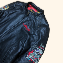 Load image into Gallery viewer, Avirex X Ed Hardy Embroidered Leatherette Jacket (XL)
