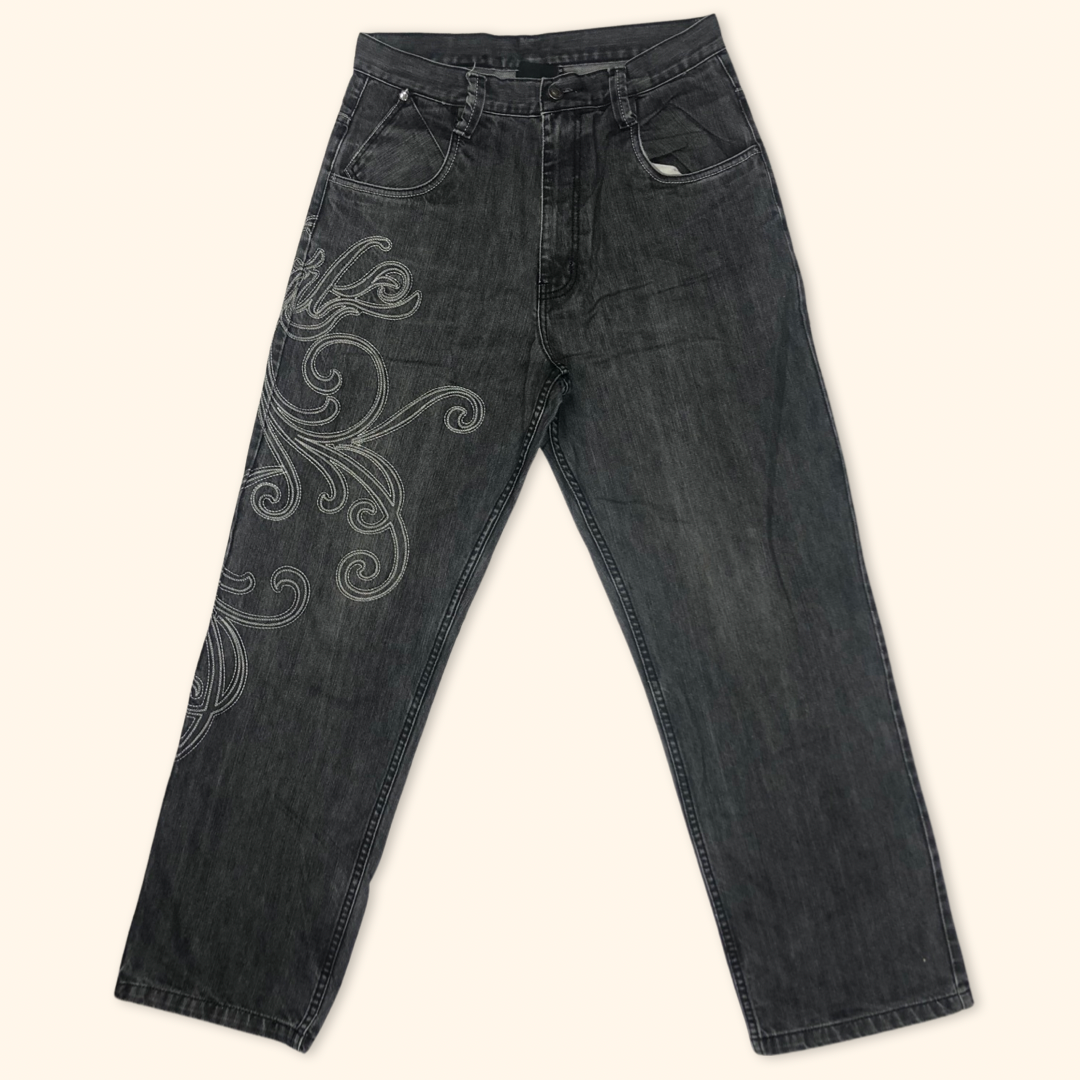 Vokal Embroidered Hip Hop Baggy Jeans (L/XL)
