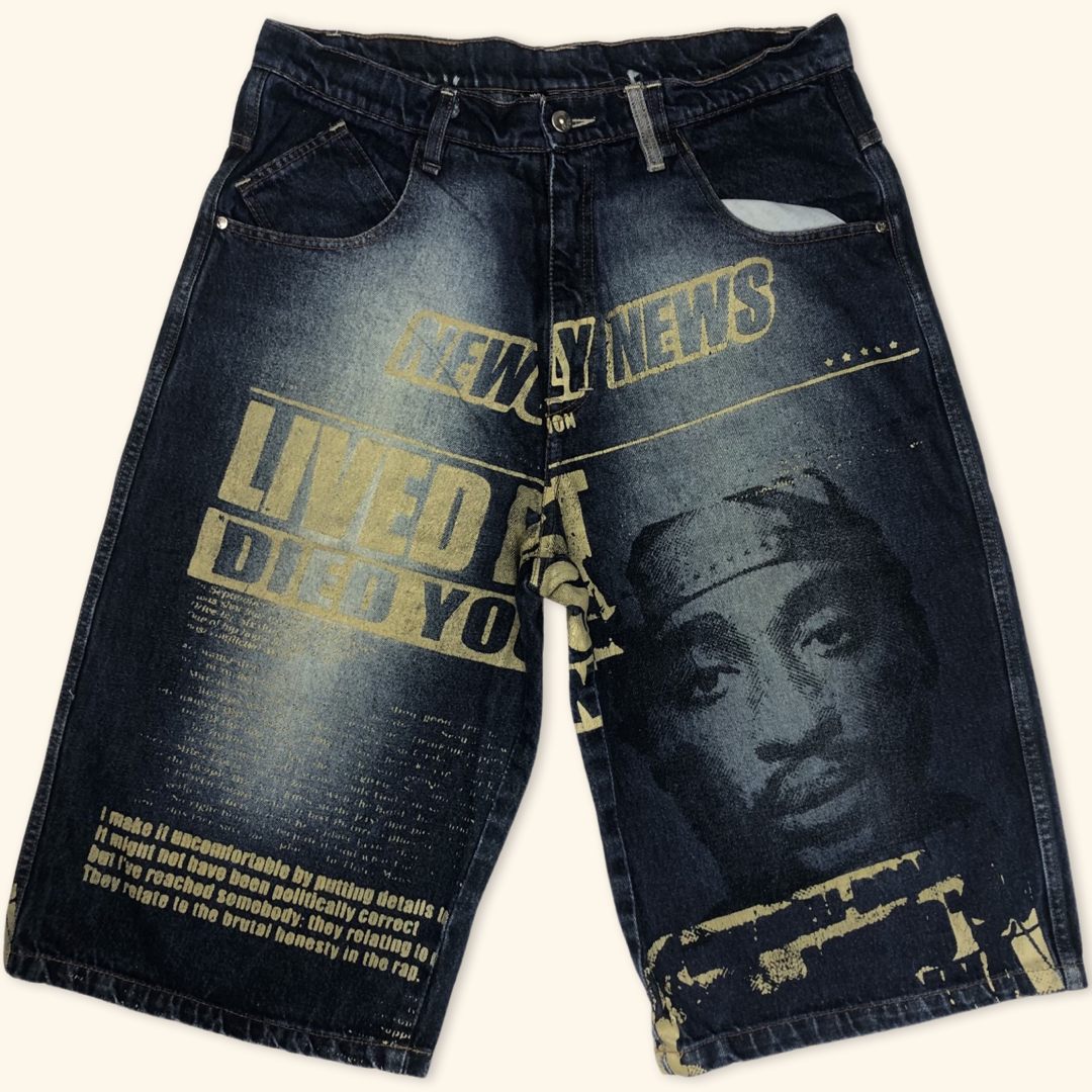 Makaveli Y2K 2PAC Hip Hop Baggy Shorts (XL)