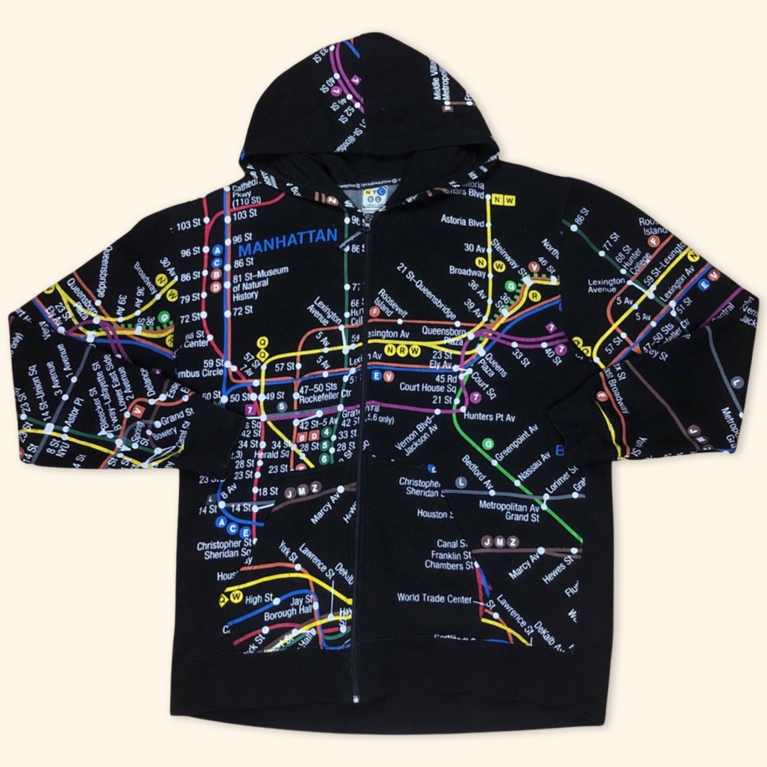 Pre 9/11 World Trade Center Vintage New York Subway Line All Over Print Zipper (XXL)