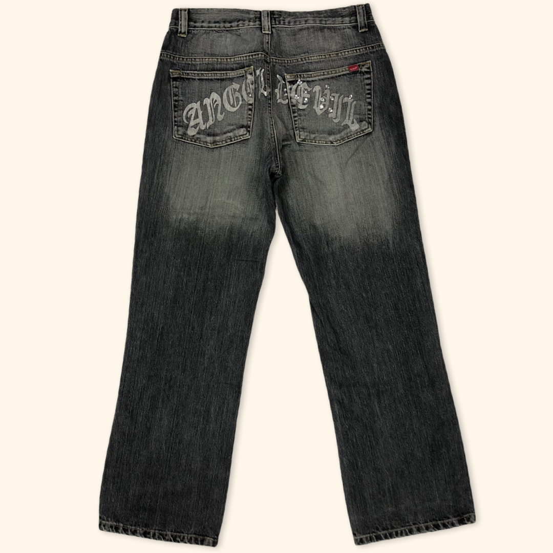 Reject Angel & Devil Y2k Straight Leg Jeans (M/L)